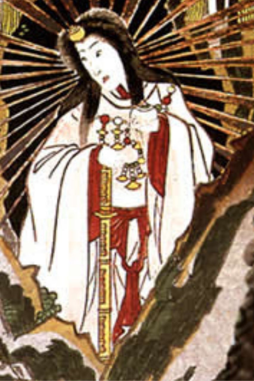 Amaterasu la dea del sole, stampa su legno
