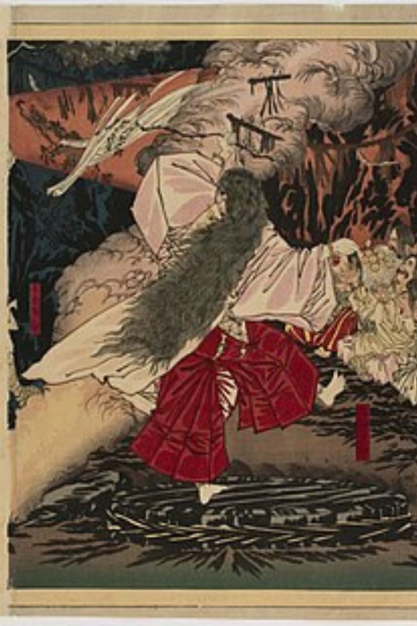 Stampa su legno di Ame-no-Uzume che danza