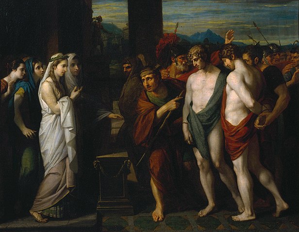 Pilade e Oreste portati come vittime davanti a Ifigenia — pittura classica