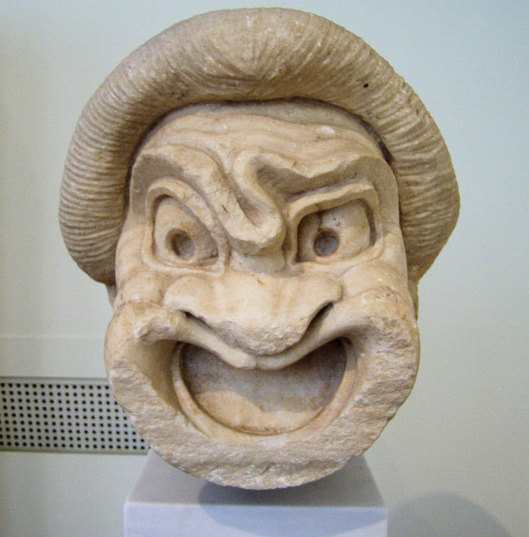 Illustrazione di maschera di commedia greca antica