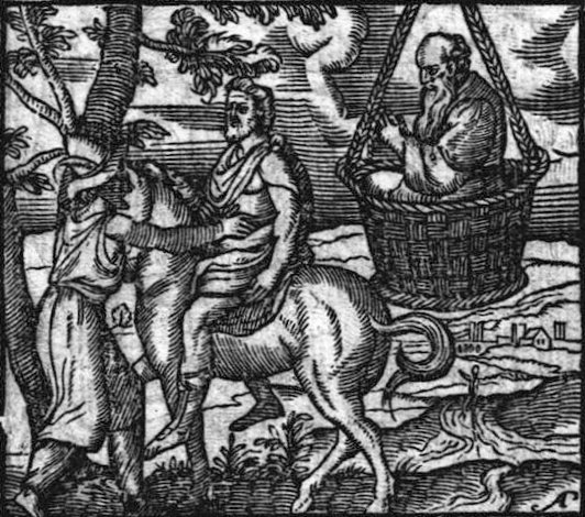 Socrate sospeso in un cesto dalle Nuvole