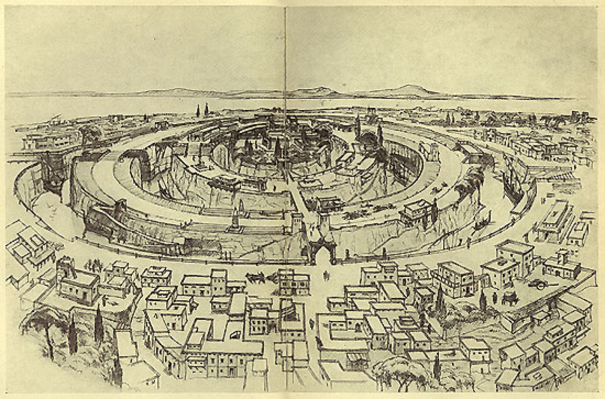 Ricostruzione della capitale di Atlantide di Walter Heiland, 1934
