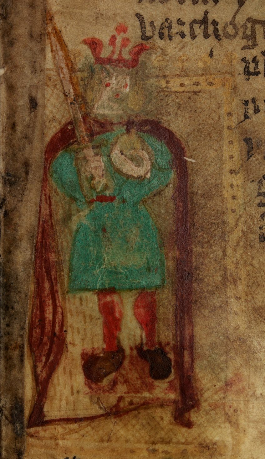 Rappresentazione di Aurelio Ambrosio da un manoscritto dell'Historia Regum Britanniae, XV secolo, Galles