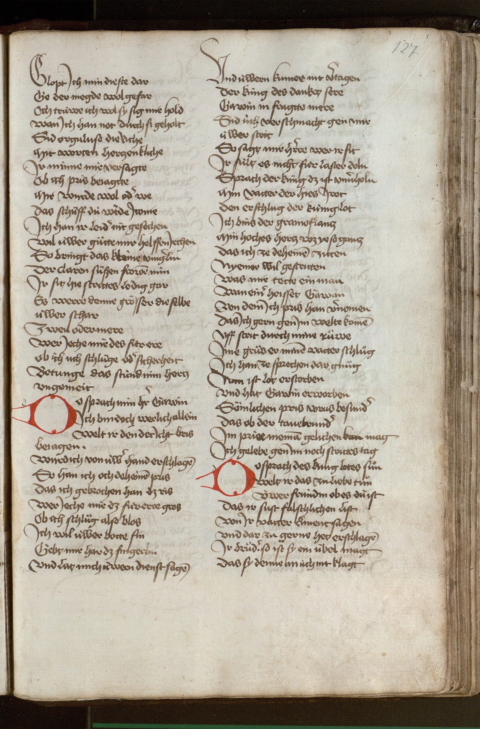 Berna, Burgerbibliothek, Cod. AA 91, f. 127r – Wolfram von Eschenbach Parzival, tedesco