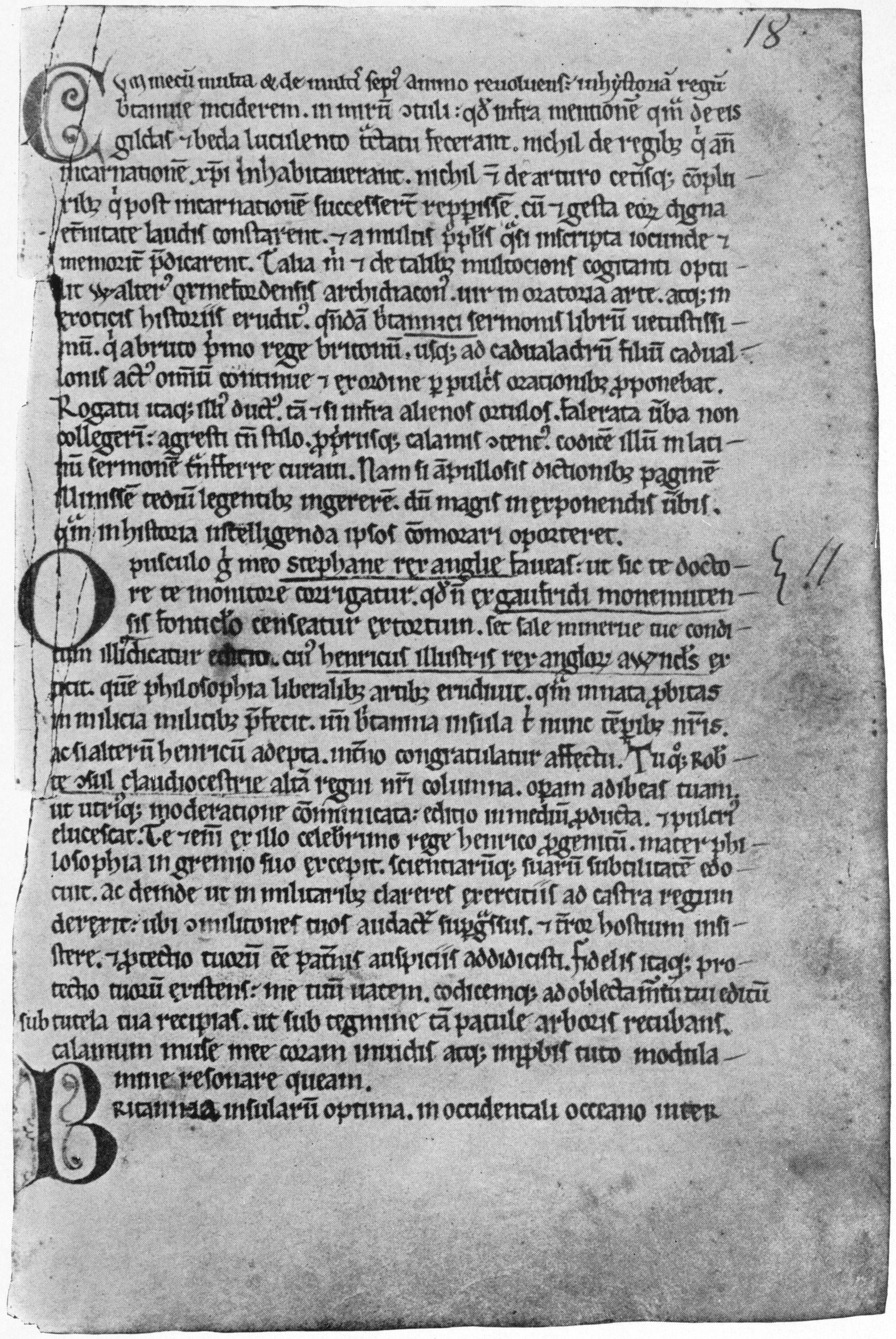 Goffredo di Monmouth, Historia regum Britanniae, dedica