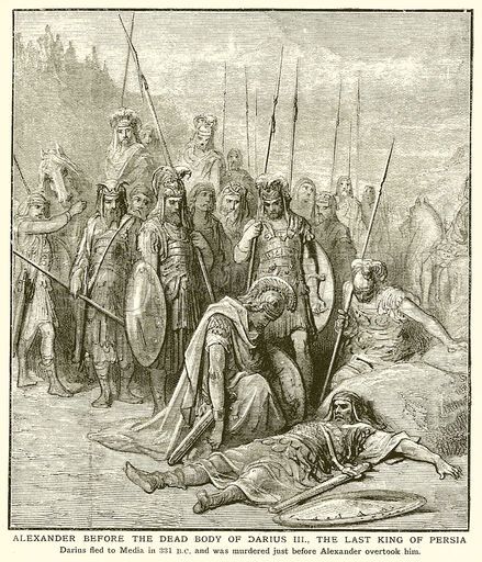 Immagine digitale di Alessandro davanti al corpo senza vita di Dario III, l'ultimo re di Persia