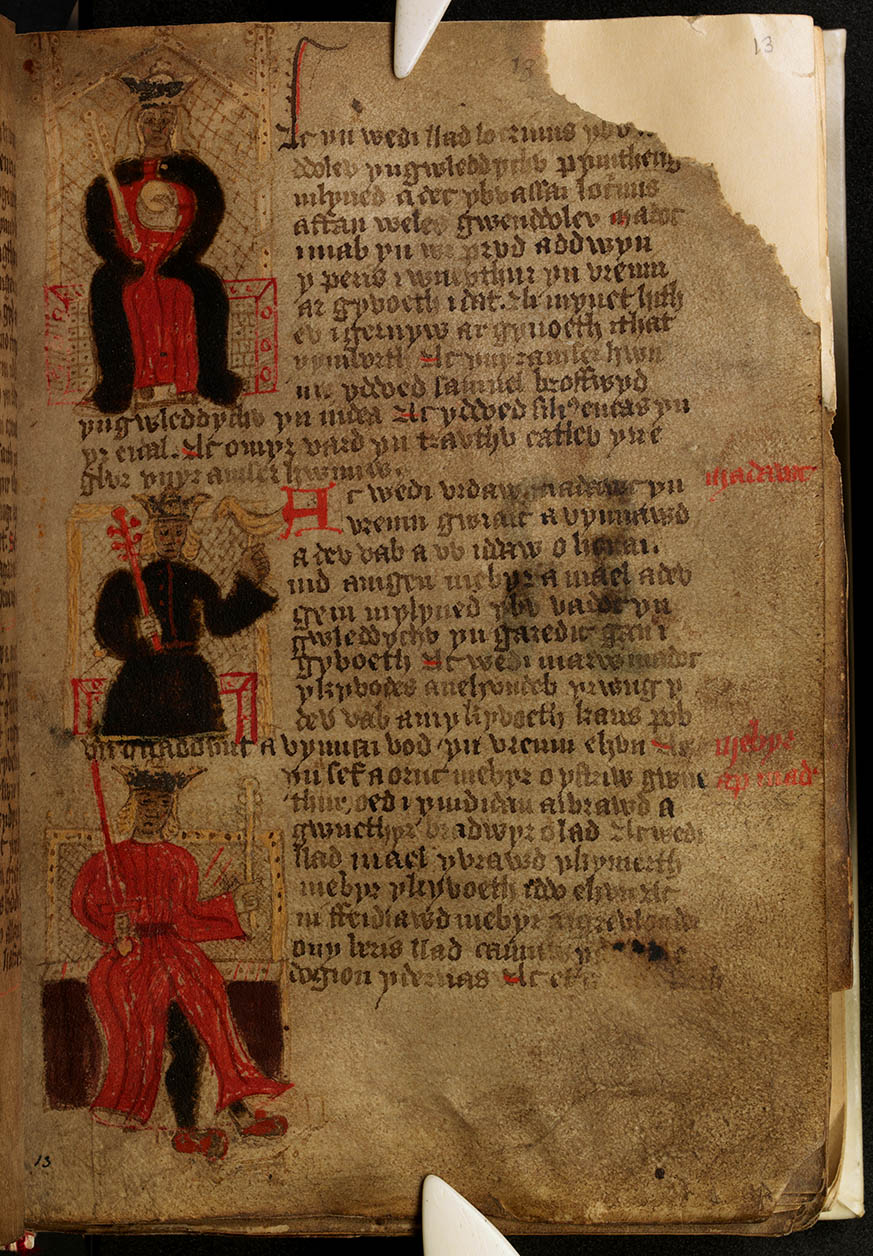 Manoscritto della Historia Regum Britanniae di Goffredo di Monmouth, Peniarth MS 23c, foglio 13r, National Library of Wales