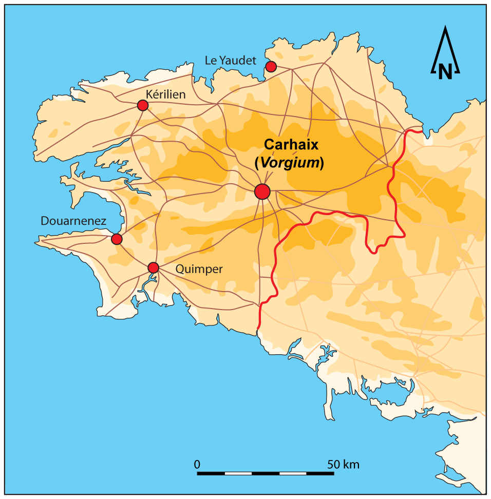 Mappa che mostra la posizione di Carhaix in Bretagna