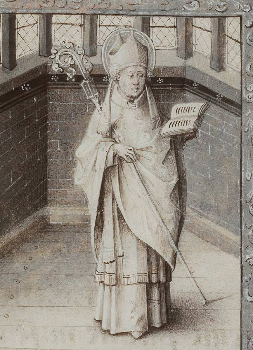 Illustrazione di Germano, o Germain, di Parigi, <i>Libro d’Ore</i>, Jean le Tavernier, XV secolo