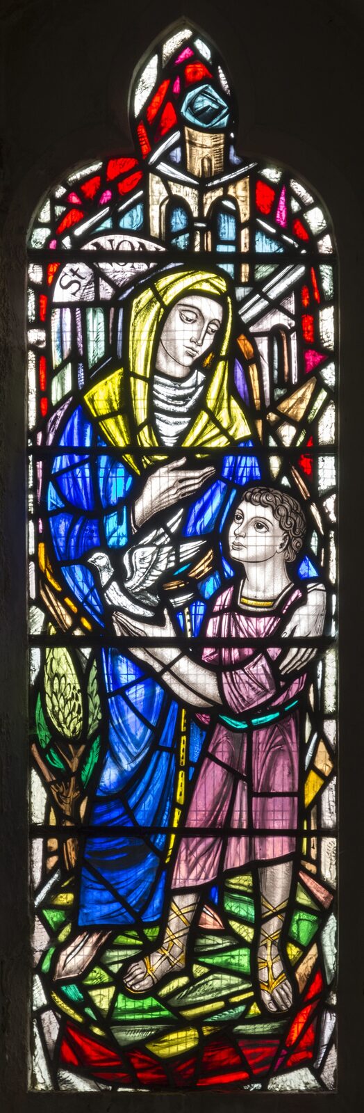 Vetrata raffigurante Davide giovane con la madre Nonita (qui chiamata «Non») da Briton Ferry