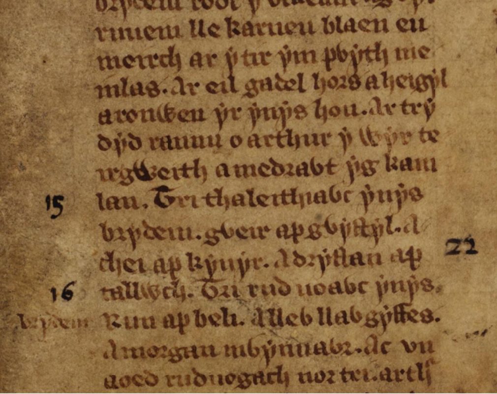 Un riferimento alla battaglia di Camlann nelle Triadi gallesi, Libro Bianco di Rhydderch, folio 56r