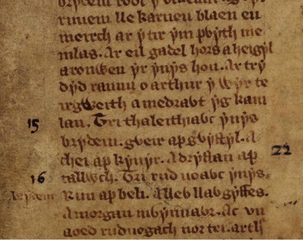 Un riferimento alla battaglia di Camlann nelle Triadi gallesi, Libro Bianco di Rhydderch, folio 56r
