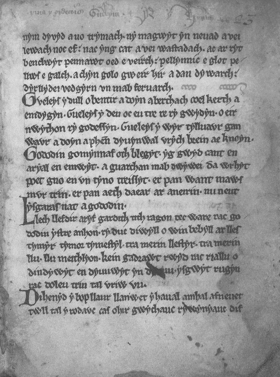 Foglio da <i>Y Gododdin</i>, contenuto nel <i>Libro di Aneirin</i>